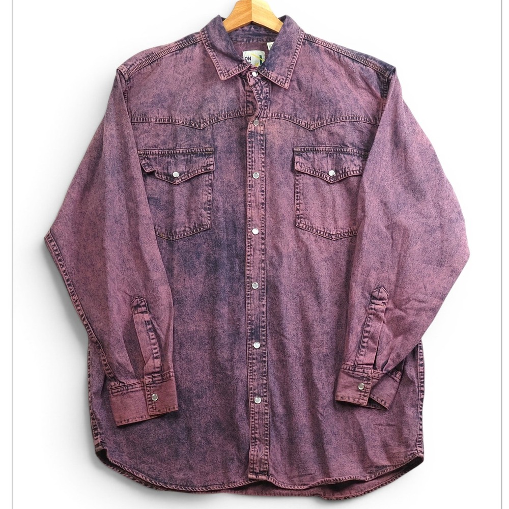 Vintage 90s Mens Berry Acid Wash Western Denim Shacket L Grunge Cowboy Goth NWOT